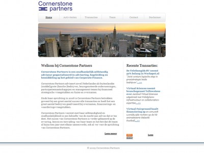 Website Cornerstone Partners door: Indysign Communicatie Amsterdam :: website, huisstijl, logo, briefpapier, presentatie